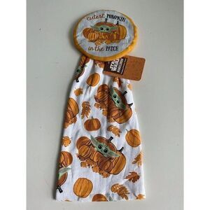 Disney Baby Yoda Grogu Pumpkin Patch Fall Autumn Kitchen Hanging Towel NEW